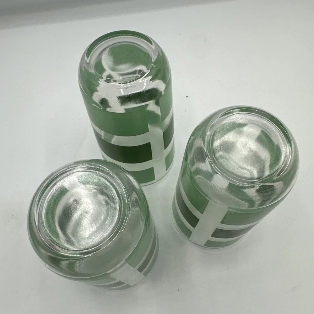 Green & Dark Green Striped Drinking Glasses Vintage 5